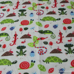 Bugs Snails Frogs Turtles Lizards and more flannel fabric by the yard