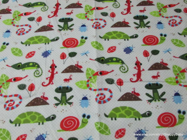 Bugs Snails Frogs Turtles Lizards and more flannel fabric by the yard