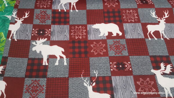 Moose and Stag Patchwork Flannel Fabric