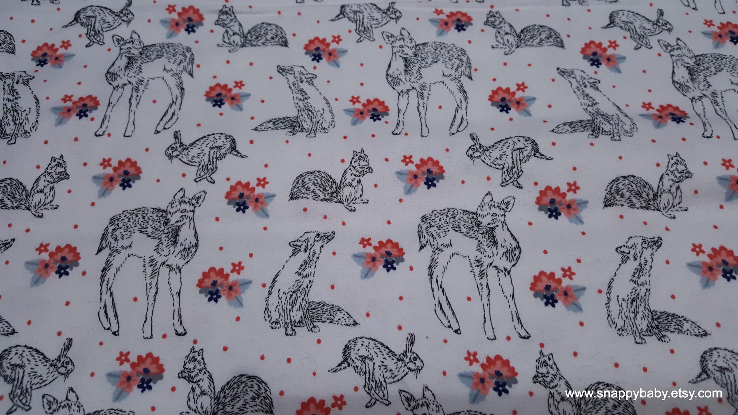 Flannel Fabric - Sketched Woodland and Flowers - By the yard - 100% ...