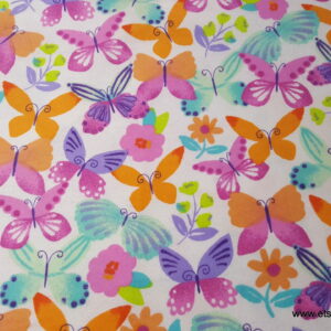 Watercolor Butterflies on White Flannel Fabric