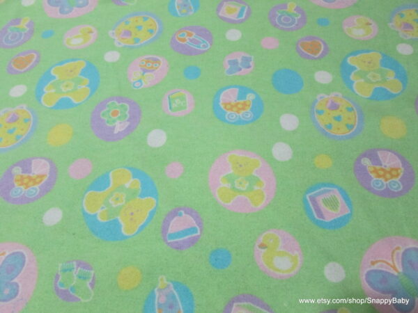 Welcome Baby Green Flannel Fabric