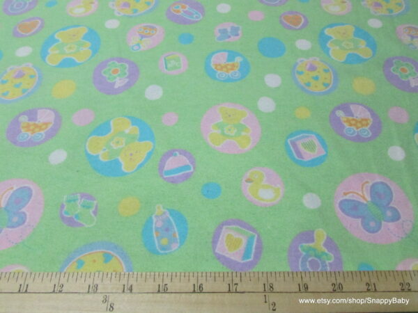 Welcome Baby Green Flannel Fabric