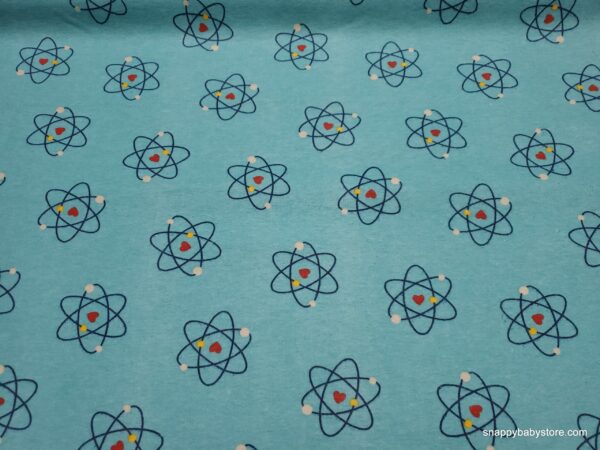 Atoms on Blue Flannel Fabric