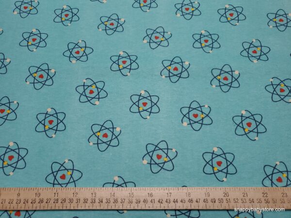 Atoms on Blue Flannel Fabric