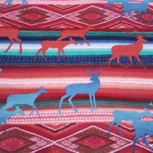 Aztec Deer Red Teal Flannel Fabric