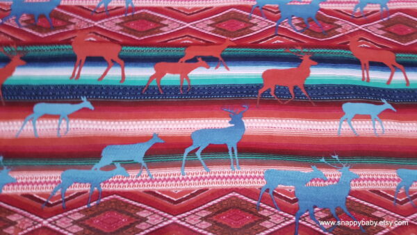 Aztec Deer Red Teal Flannel Fabric