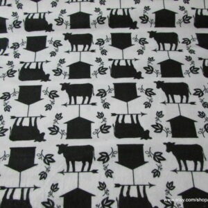 Black White Barnyard Flannel Fabric