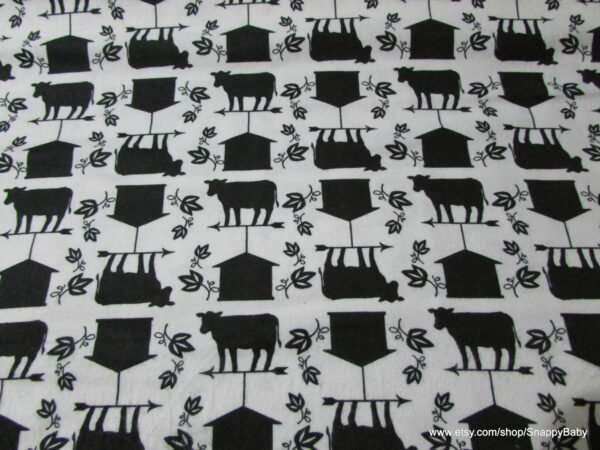 Black White Barnyard Flannel Fabric
