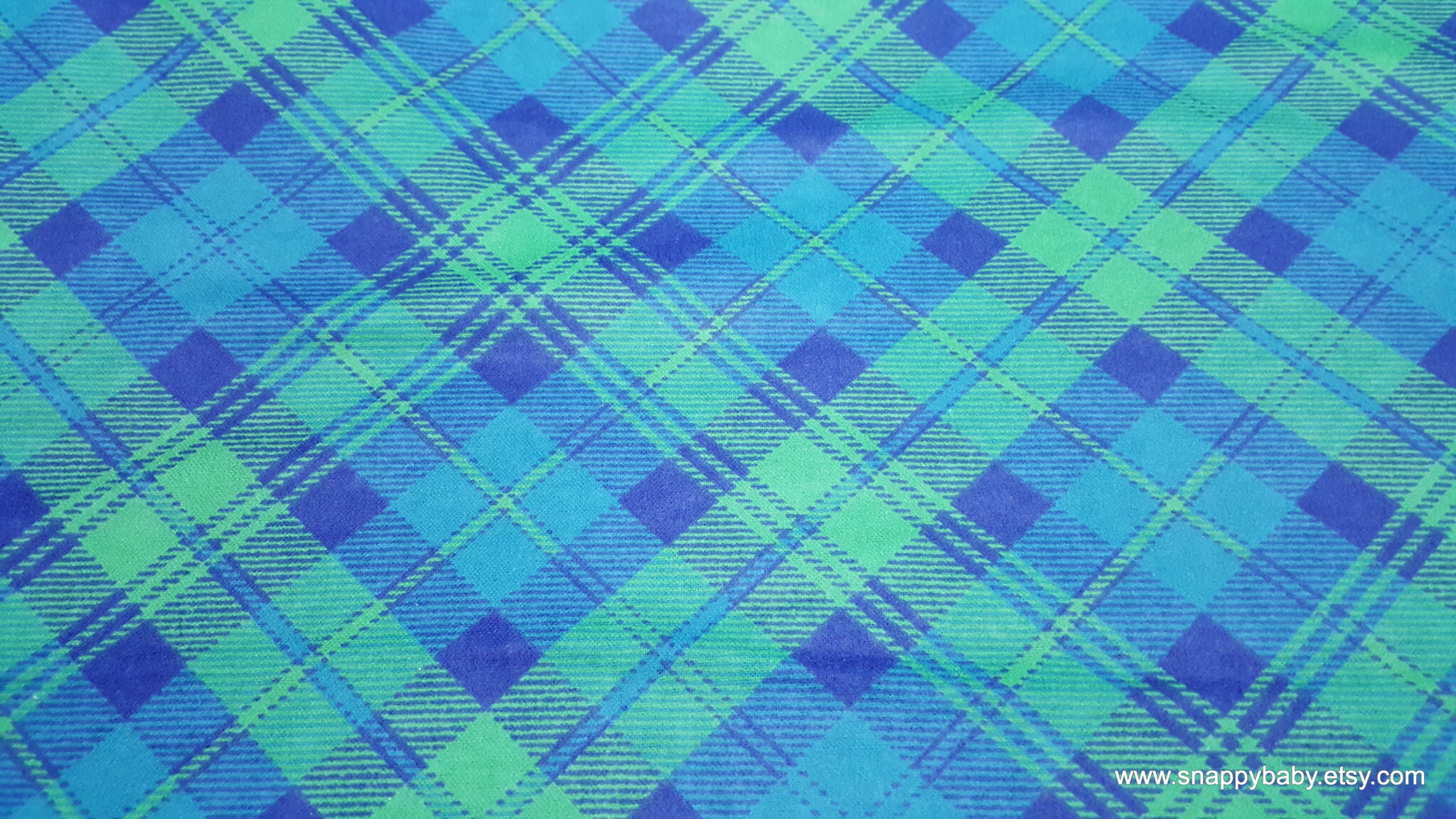 Flannel Fabric Blue Green Bias Plaid By the yard 100 Cotton