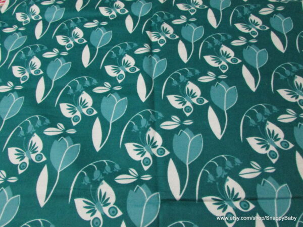 Butterflies and Flowers Teal Flannel