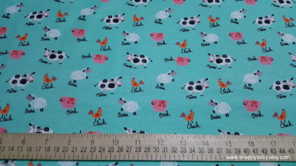 Farm Animals Aqua Flannel Fabric