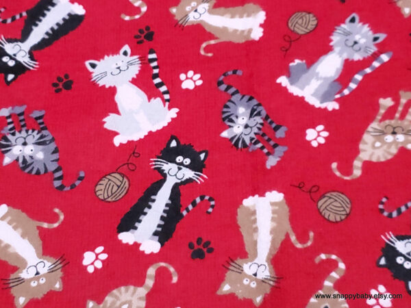 Fuzzy Kitty on Red Flannel Fabric