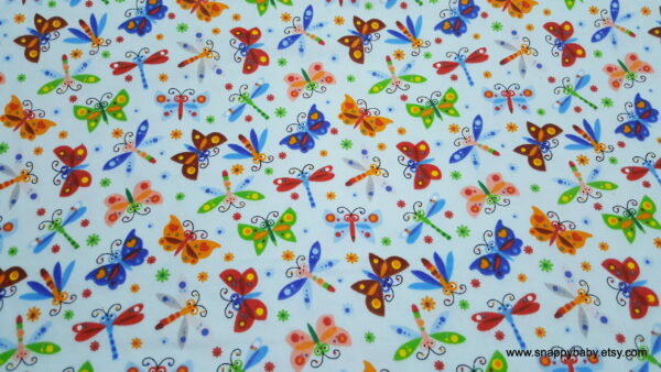Happy Folk Butterflies and Dragonflies Blue Flannel Fabric