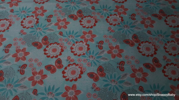Mint Coral Butterfly Floral Flannel