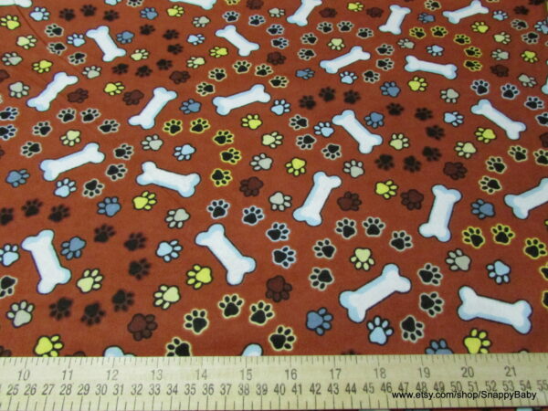 Paws and Bones Brown Flannel Fabric