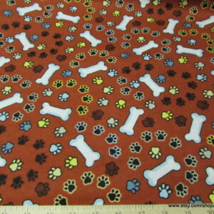 Paws and Bones Brown Flannel Fabric