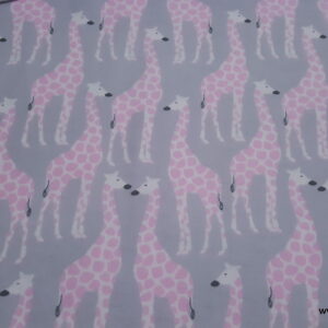 Pink Giraffes on Gray Flannel Fabric