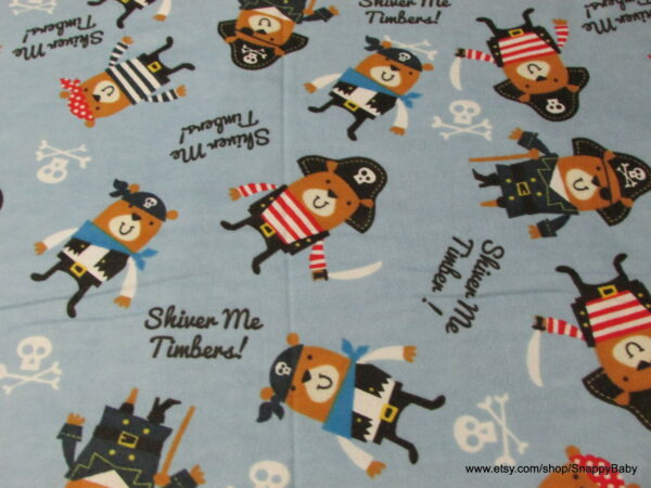 Pirate Bears on Blue Flannel Fabric