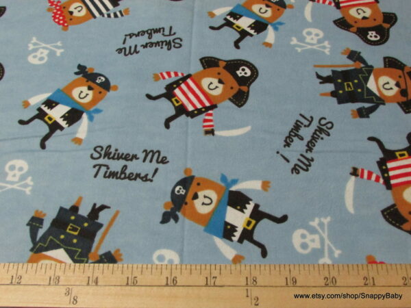 Pirate Bears on Blue Flannel Fabric