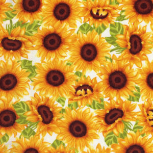 Sunny Sunflowers Yellow Floral on White Cotton Quilting Fabric By The Yard