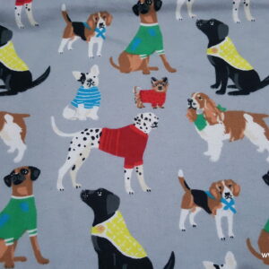 Sweater Doggies on Gray Flannel Fabric