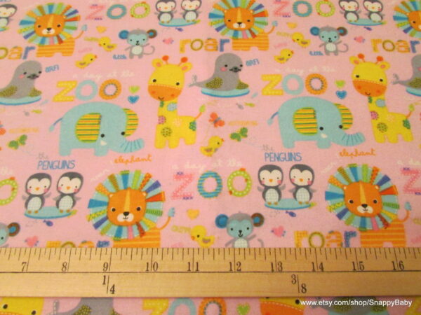 Animals Words Pink Flannel Fabric