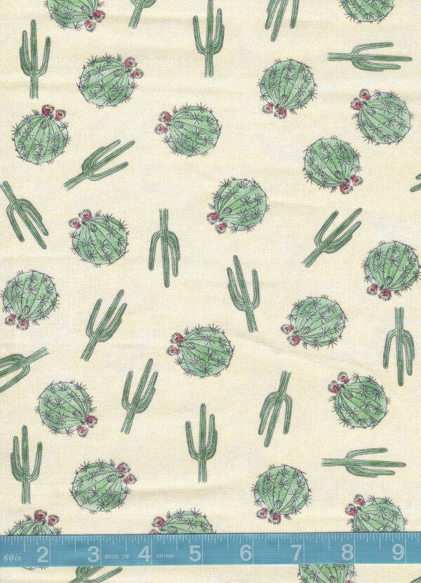Arizona Cacti Tossed Icons on Beige Quilt Cotton Fabric By The Yard