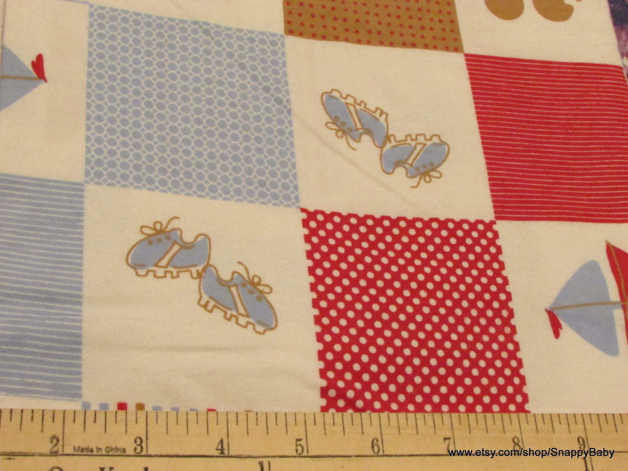 Flannel Fabric Baby Boy Patch Blue and Red By the yard 100