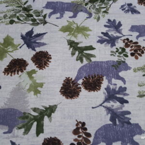 Bear with Leaves on Ivory Flannel Fabric