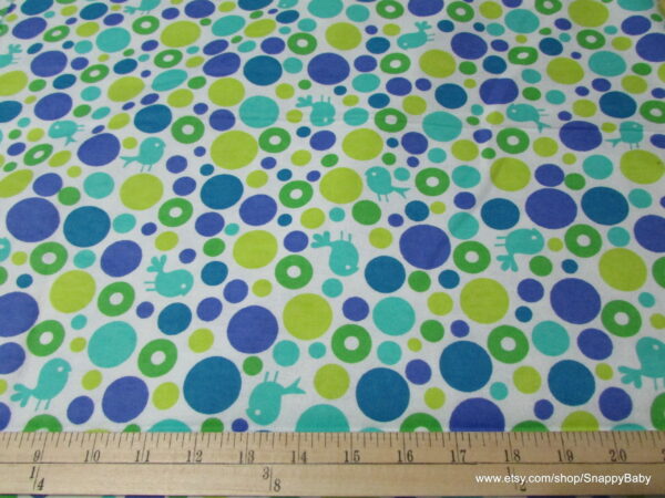 Birds and Bubbles Blue Flannel Fabric