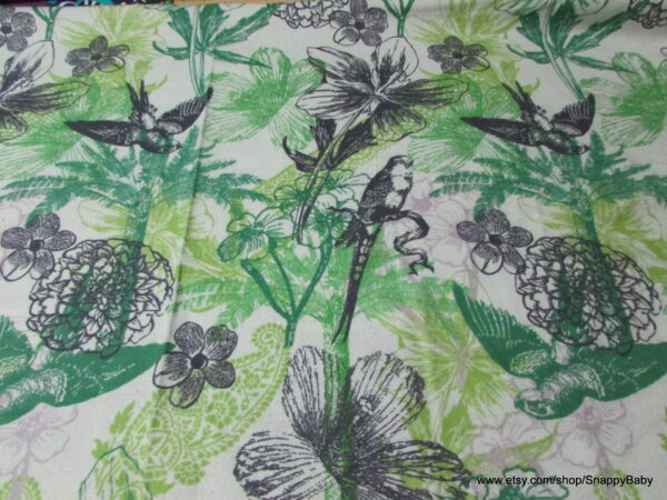 Birds and Flowers Line Green Flannel