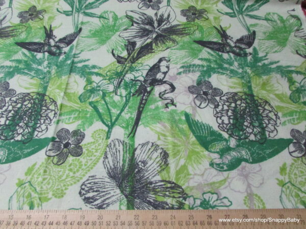 Birds and Flowers Line Green Flannel