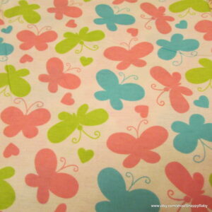 Butterflies Pink Blue Green Hearts Flannel Fabric