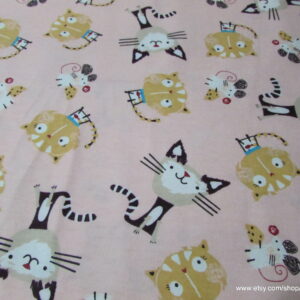 Cats and Mouse on Pink Flannel Fabric