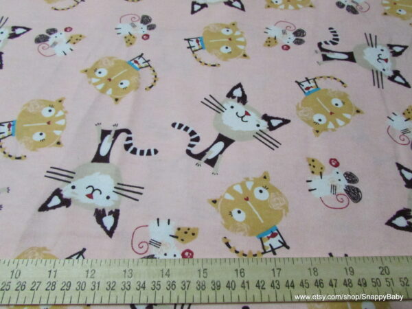 Cats and Mouse on Pink Flannel Fabric