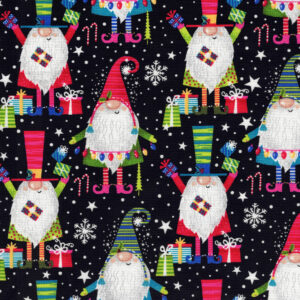 Christmas Gnomes on Black Quilt Cotton Fabric By The Yard