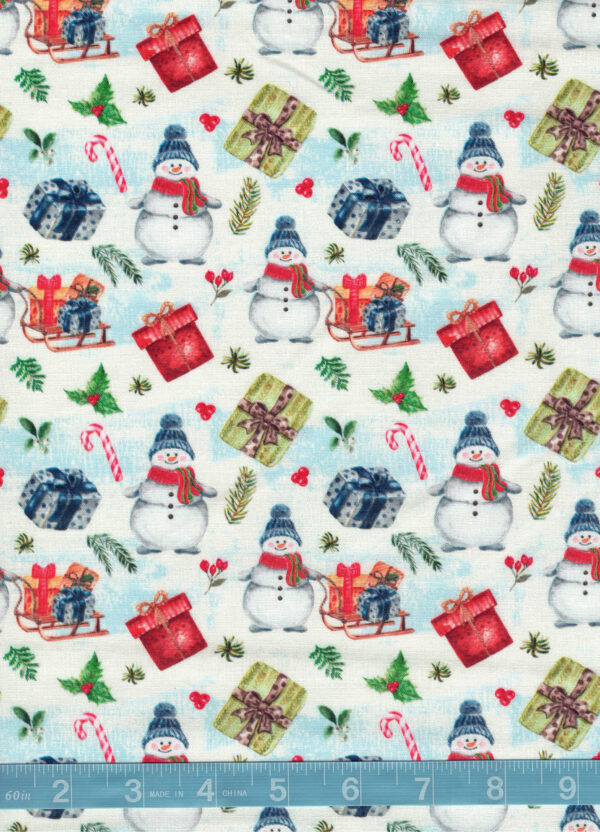 Christmas Snowman Delivers Presents Quilt Cotton Fabric By The Yard