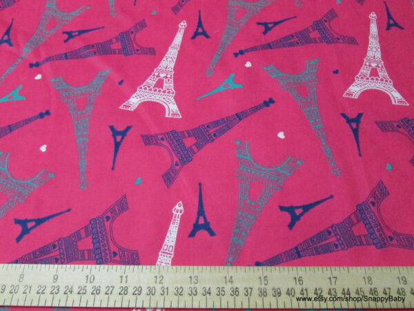 Eiffel Tower Toss Pink Flannel Fabric