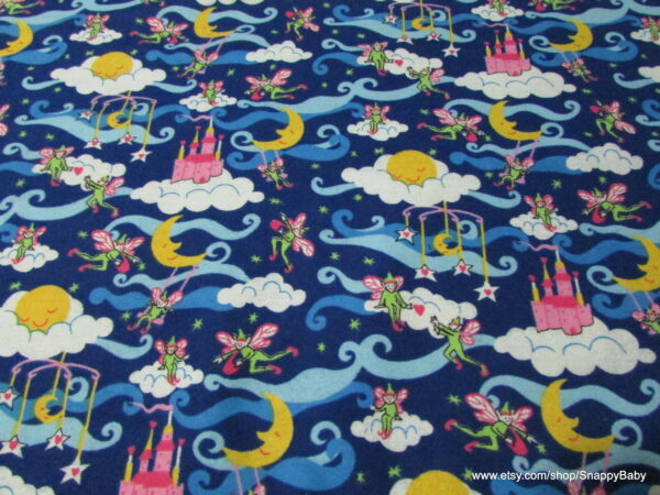 Fairies and Castles Blue Flannel Fabric