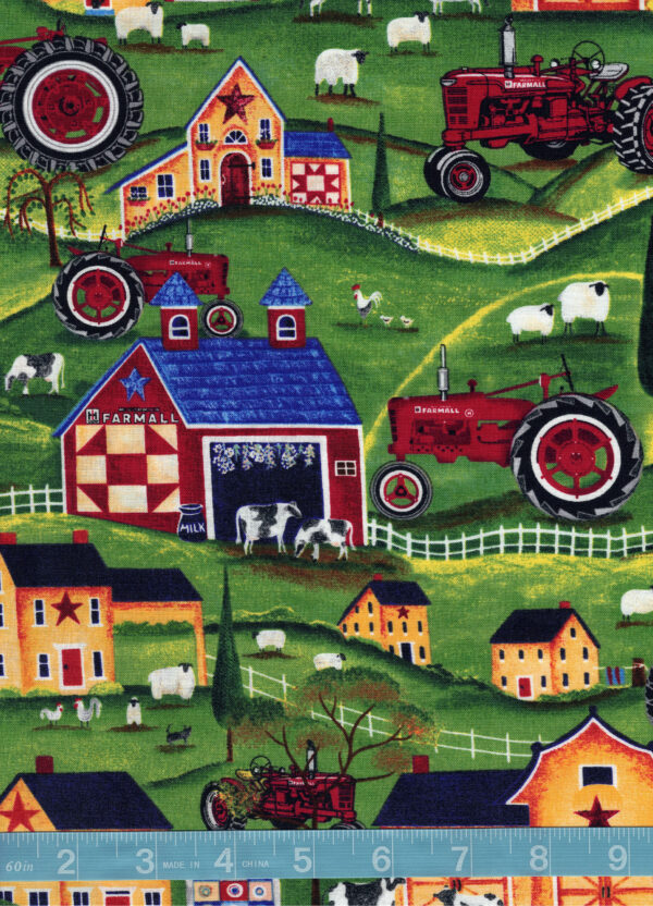 Farmall Folk Art Scenic Quilt Cotton Fabric By The Yard
