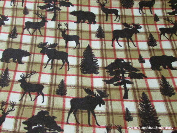 Forest Creatures on Plaid Flannel Fabric