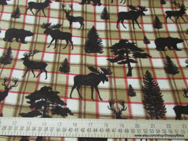 Forest Creatures on Plaid Flannel Fabric