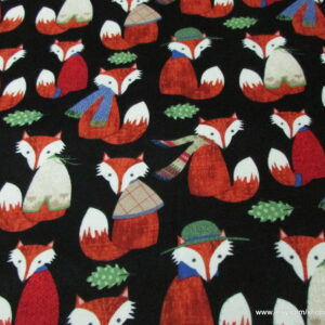 Foxes on Black Premium Flannel Fabric
