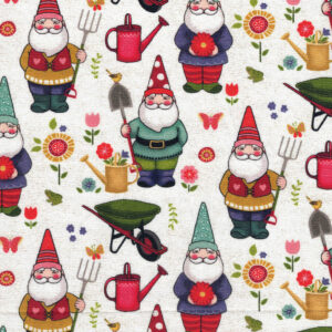 Garden Gnomes Quilt Cotton Fabric By The Yard