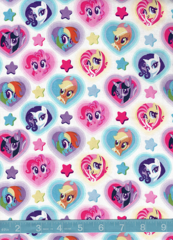Hasbro My Little Pony Heart Toss on White Quilt Cotton Fabric By The Yard