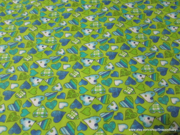 Hearts Galore Lime Flannel Fabric