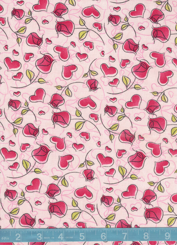 Hearts and Roses Pink Quilt Cotton Fabric By The Yard