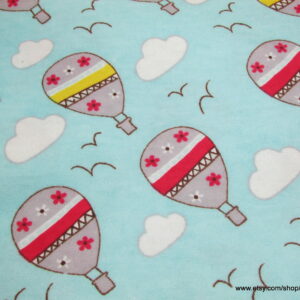 Hot Air Balloons on Sky Blue Flannel Fabric