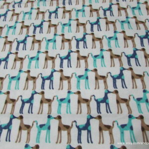 Kissing Dogs on White Flannel Fabric